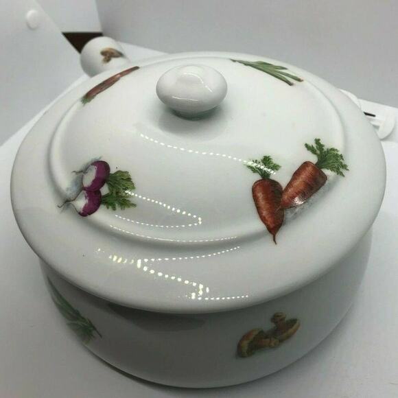 Couleuvre Ligne Limoise Porcelain Sauce Pot with Lid Vegetable Pattern - Picture 6 of 8